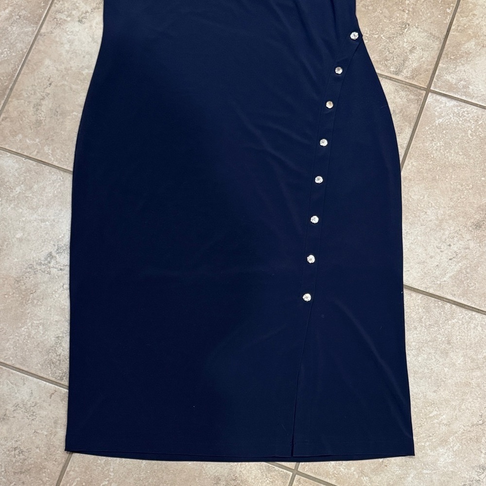 White House Black Market Navy Midi Dress with Stud Accents - Picture 4 of 6